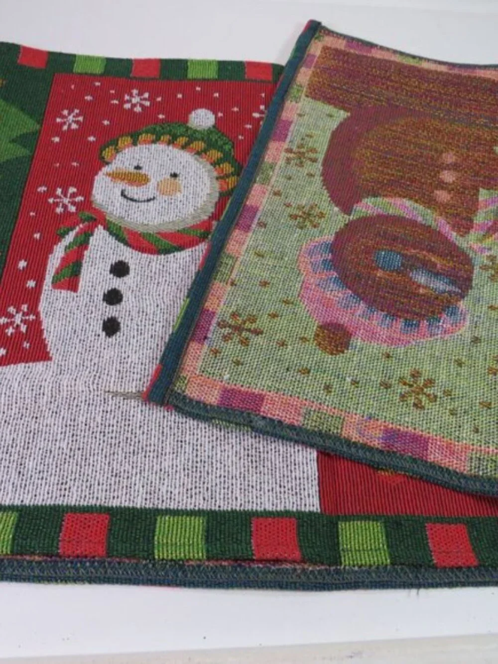 Santa & Snowman Merry Christmas Tapestry Table Runner Double Sided View 66x13